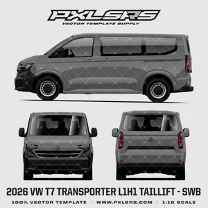 2024-2026 Volkswagen T7 Transporter SWB (L1H1) Taillift  'Vector' Template - Cargo