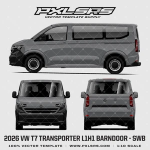 2024-2026 Volkswagen T7 Transporter SWB (L1H1) Barn Door  'Vector' Template - Cargo