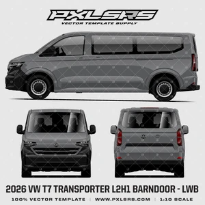 2024-2026 Volkswagen T7 Transporter LWB (L2H1) Barn Door  'Vector' Template