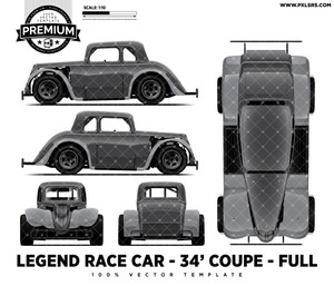 Legends Race Car - 34 Ford Coupe - Full 'Premium' Vector Template Legends Race Car - 34 Ford Coupe - Full 'Premium' Vector Template