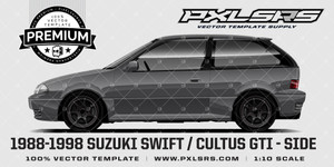 1988-1998 SUZUKI SWIFT / CULTUS GTI - SIDE 'Premium' Vector Template 1988-1998 SUZUKI SWIFT / CULTUS GTI - SIDE 'Premium' Vector Template