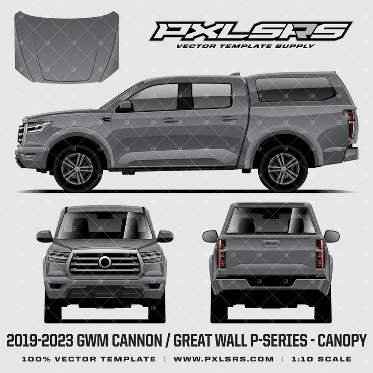 Copy of 2019-2023 GWM Cannon / Great Wall P-Series Double Cab + Canopy '100% Vector' Template