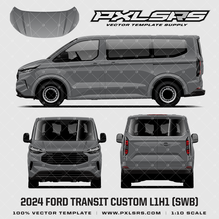 2024 Ford Transit/Tourneo Custom L1H1 SWB (Barndoor) Vector Template