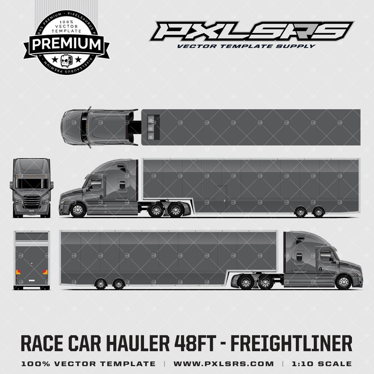 Racecar Hauler / Transporter 48ft - Freightliner - Full 'Premium' Vector Template