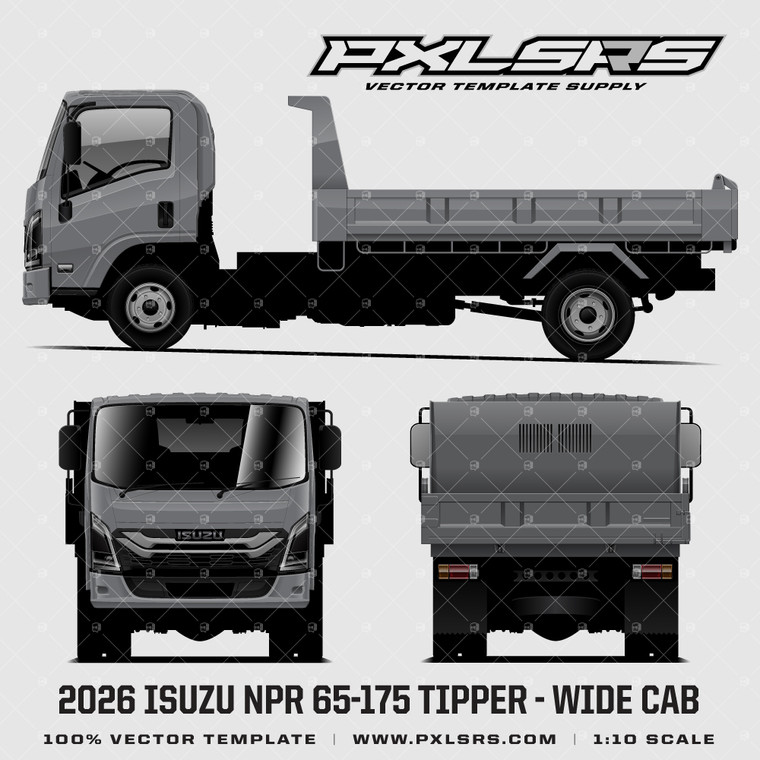 2026 Isuzu ELF / N-Series Tipper (NPR/NQR) Wide Cab - Vector Template