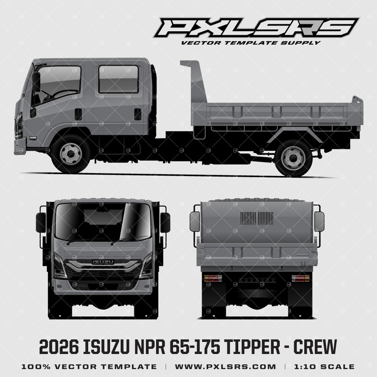 2026 Isuzu ELF / N-Series Tipper (NPR) Crew Cab - Vector Template