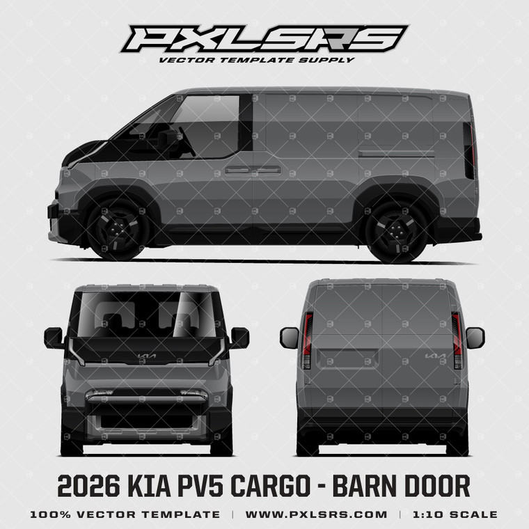 2026 Kia PV5 Van - Cargo - Barn Door '100% Vector' Template