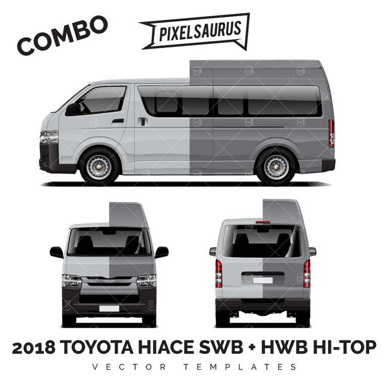 2018 Toyota Hiace / Regius Ace SWB + LWB Hi Roof vector Template