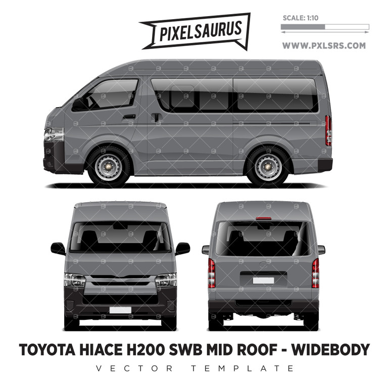 2018 Toyota Hiace / Regius Ace (H200) SWB - Mid-Roof Widebody vector Template