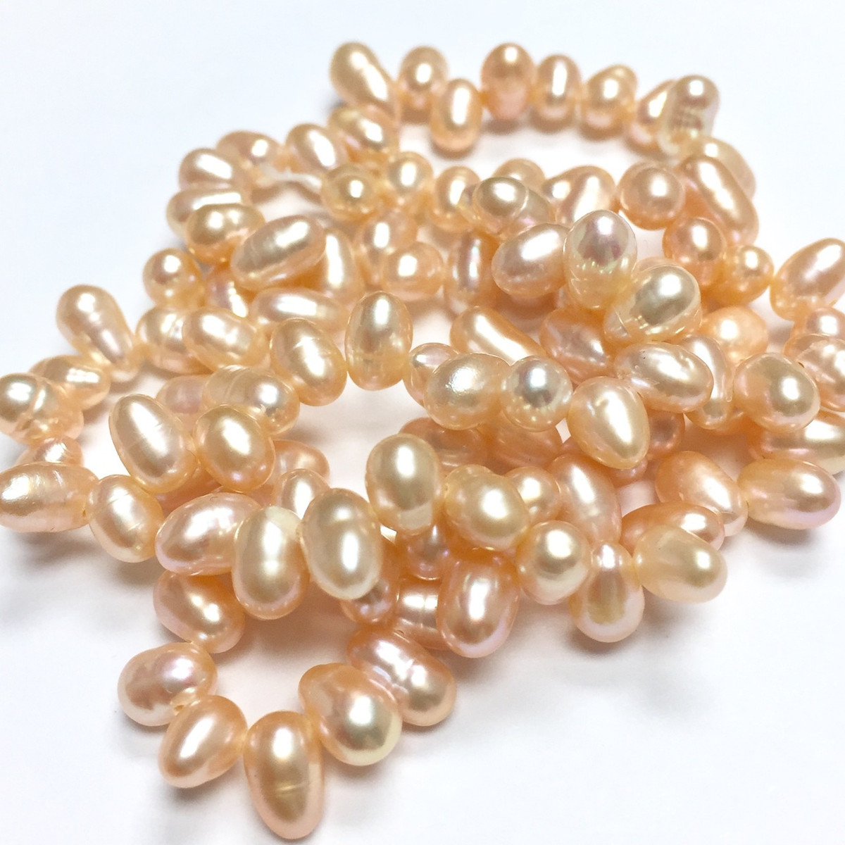 Freshwater Peachy Pink Top Drilled Dancing Rice Pearl Beads-4 x 6mm