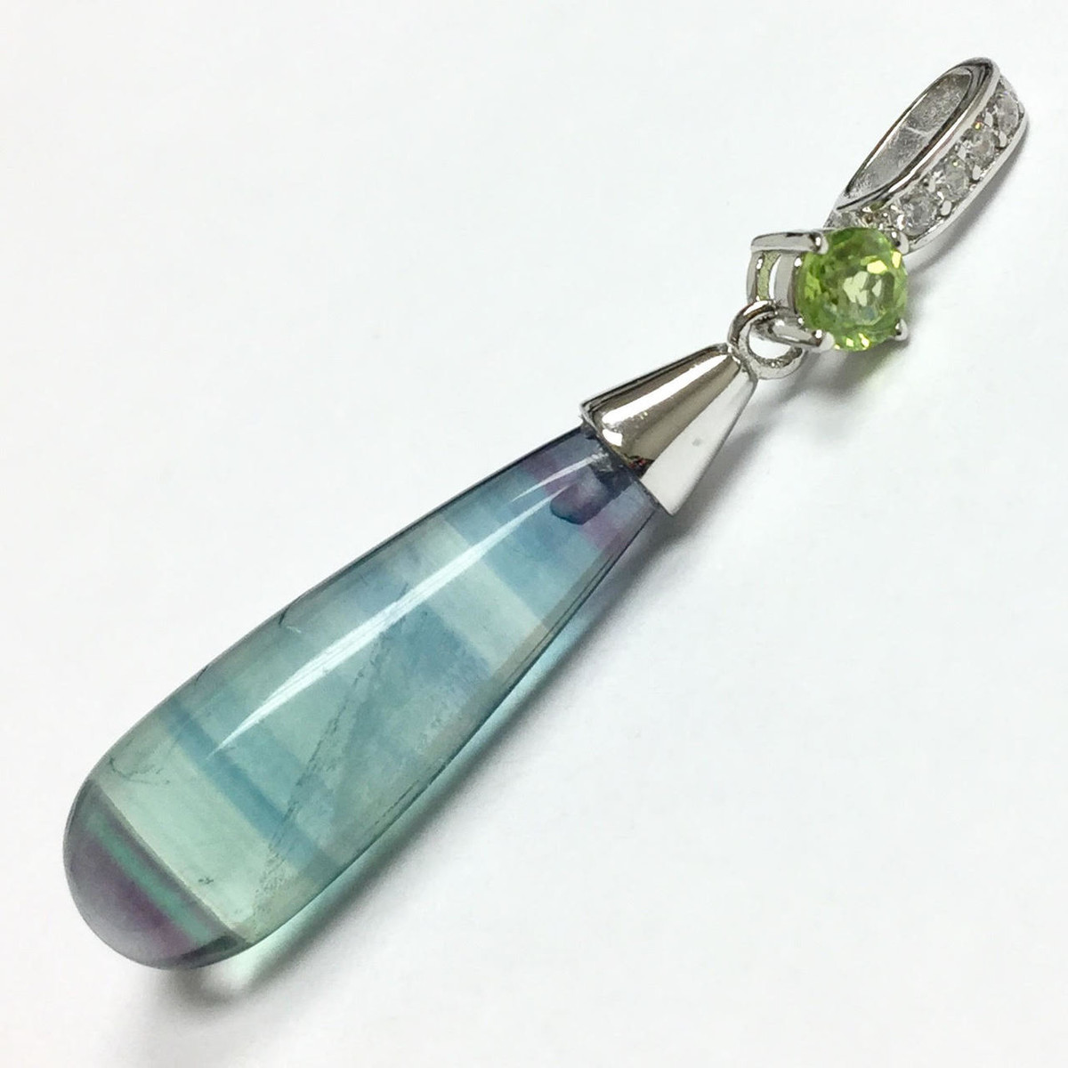 Fluorite Peridot Zircon Pendant 8 x 25mm