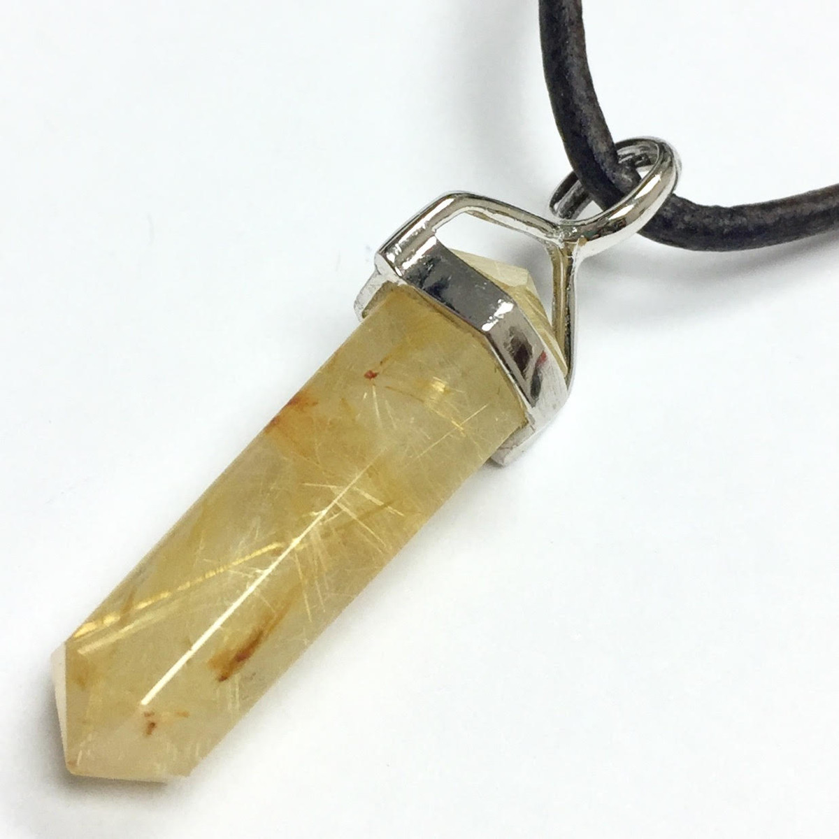 Gold Rutilated Quartz Pendants 7 x 8 x 27-29mm