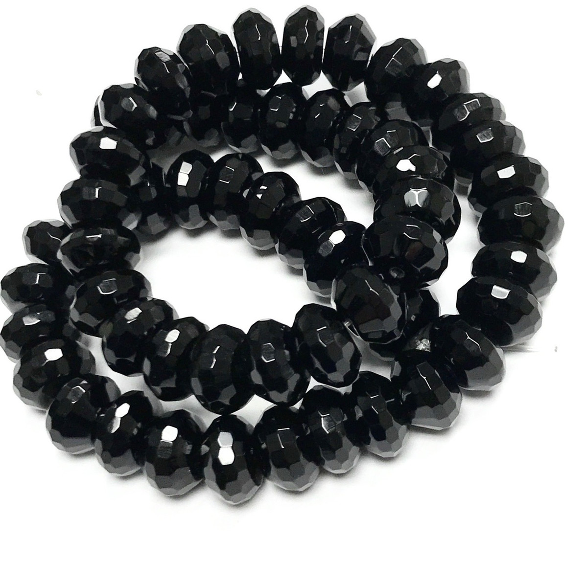 Black Onyx Faceted Rondell Beads-12mm