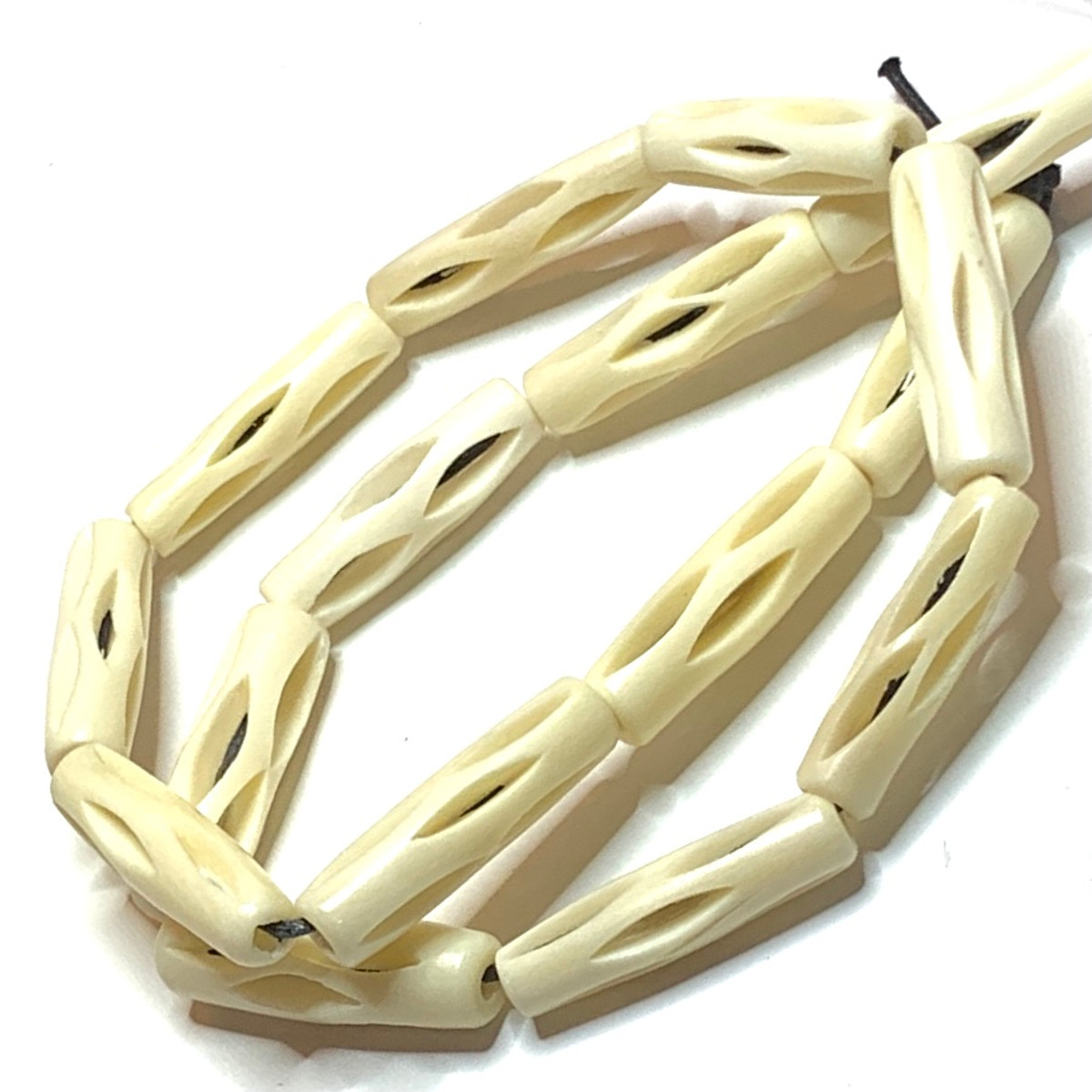 Hand Carved Bone Cylinder Beads-25 x 6mm Avg. (B3360)