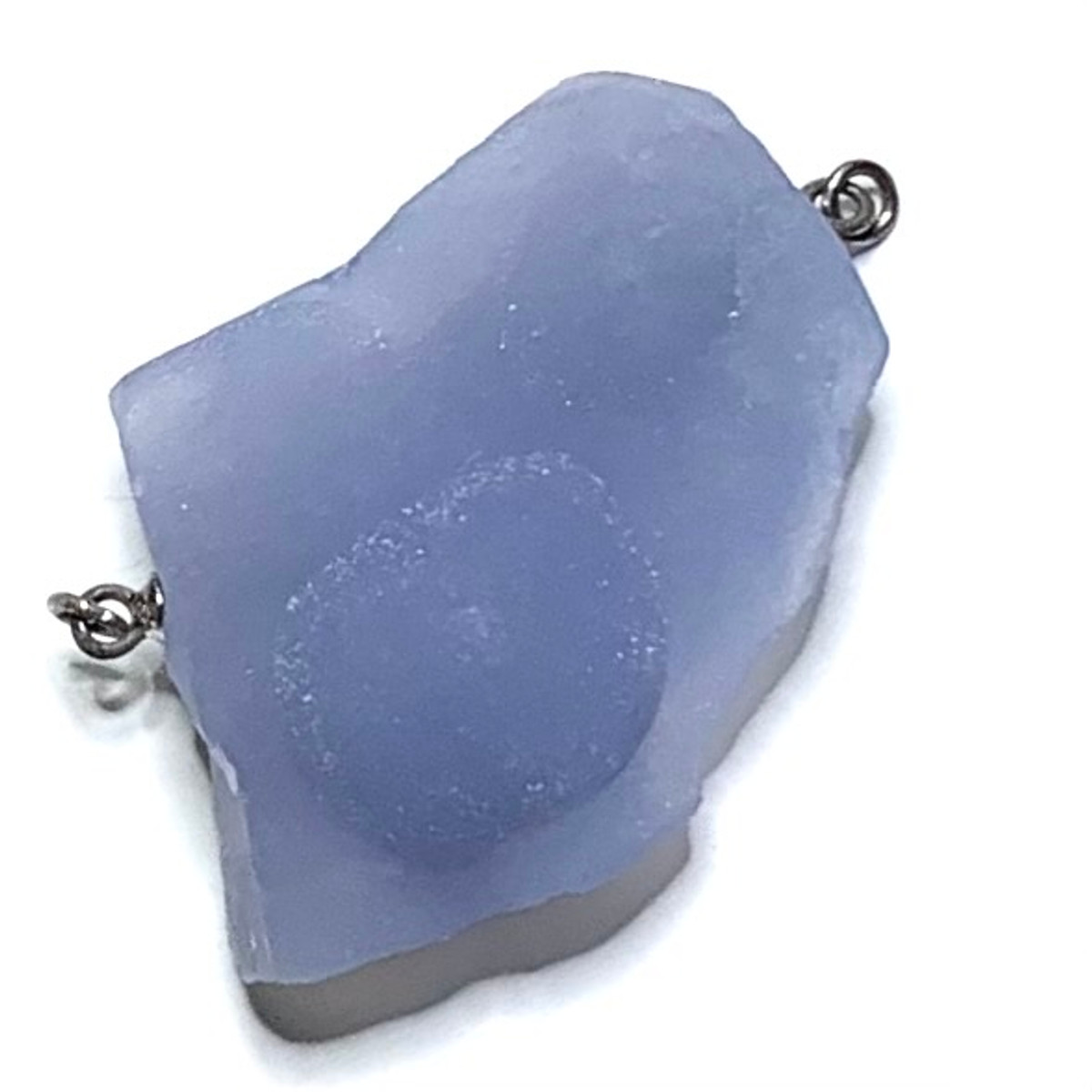 One of a Kind Blue Chalcedony Druzy Rough Cut Pendant with Sterling Silver Links-AAA Grade-30 x 25mm-P3430