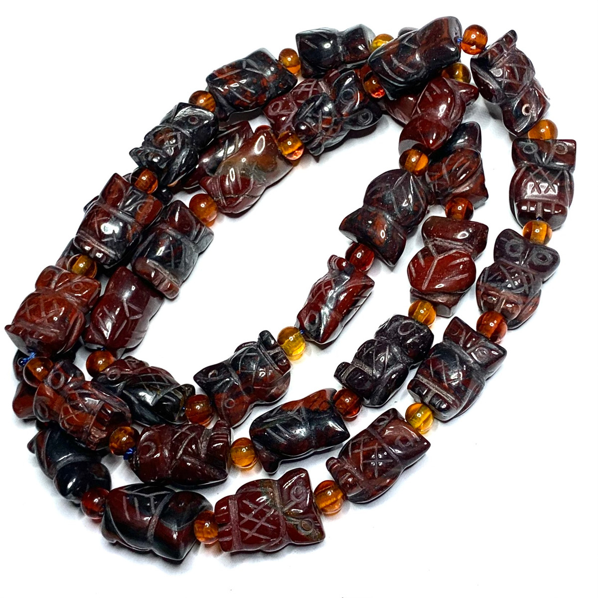 Hand Carved Red Tiger Iron Jasper Owl Beads-11 x 15mm Avg.