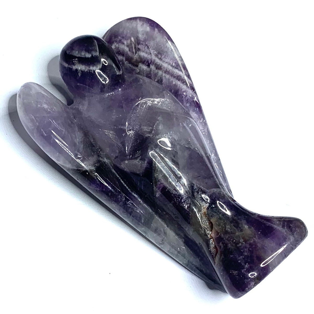 One of a Kind Hand Carved Chevron Amethyst Angel Stone-3 x 2" (NC4419)