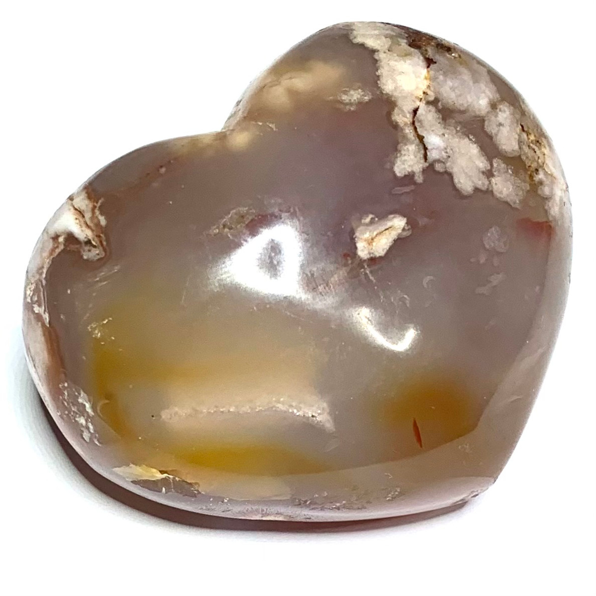 One of a Kind Carved Flower Agate Heart Palm Stone Stone-2 1/2 x 2" (NC4561)