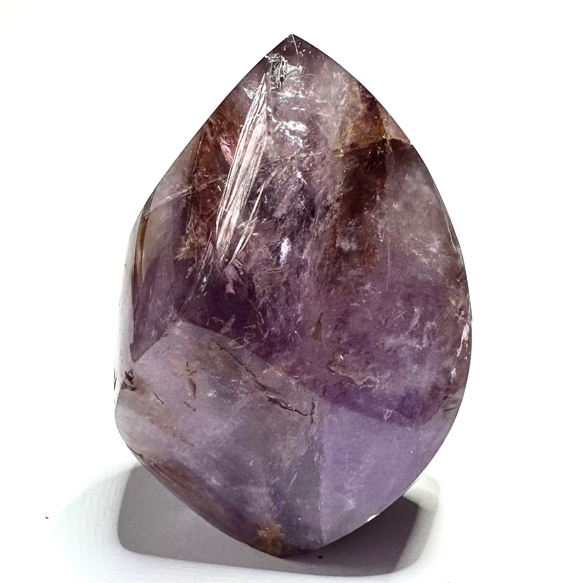 One of a Kind Amethyst with Hematoid and Rainbows Flame Tower Stone-3 1/4 x 1 1/2" (NC5352)
