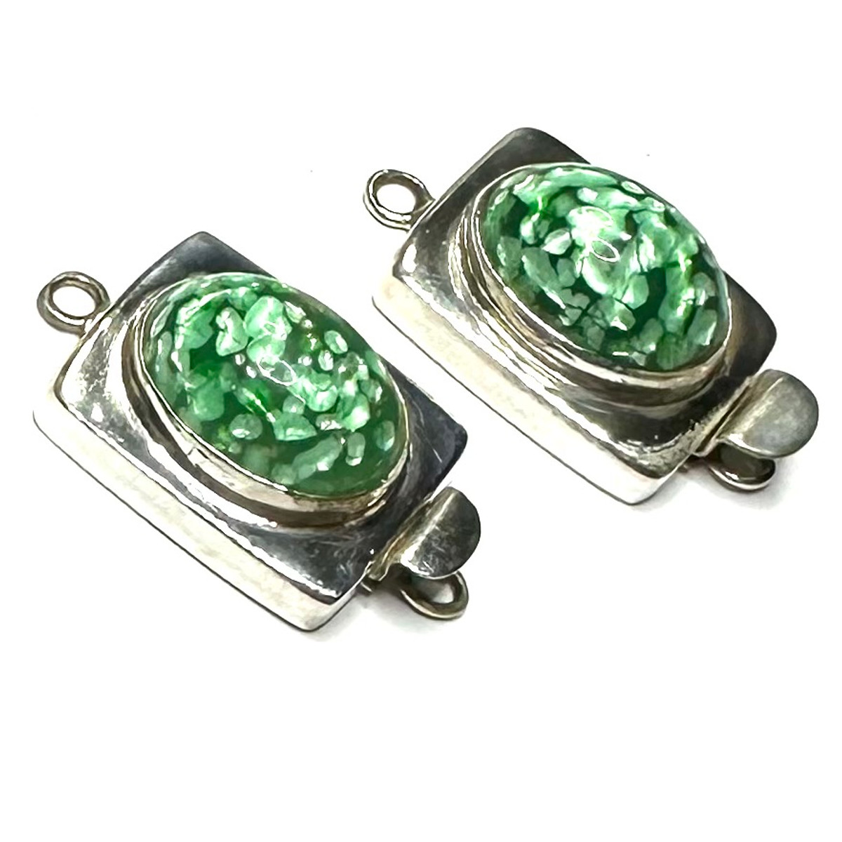 Sterling Silver Vintage Green Foiled Cab Clasps-Lot of 2-22 x 18mm (CO5457)