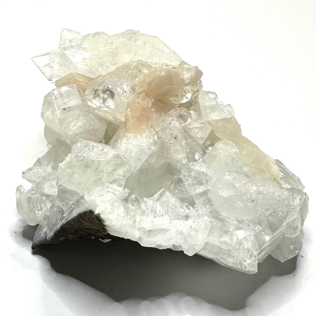 One of a Kind Apophyllite with Peach Stilbite Crystal Cluster-2 1/4 x 1 3/4"