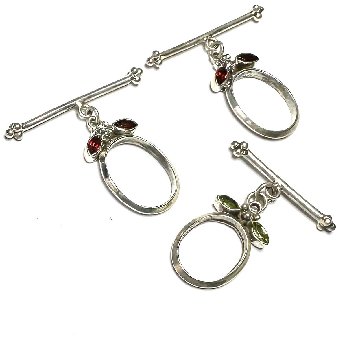 Sterling Silver with Garnet & Peridot Oval Toggle Clasps-Set of 2-30 x 17mm