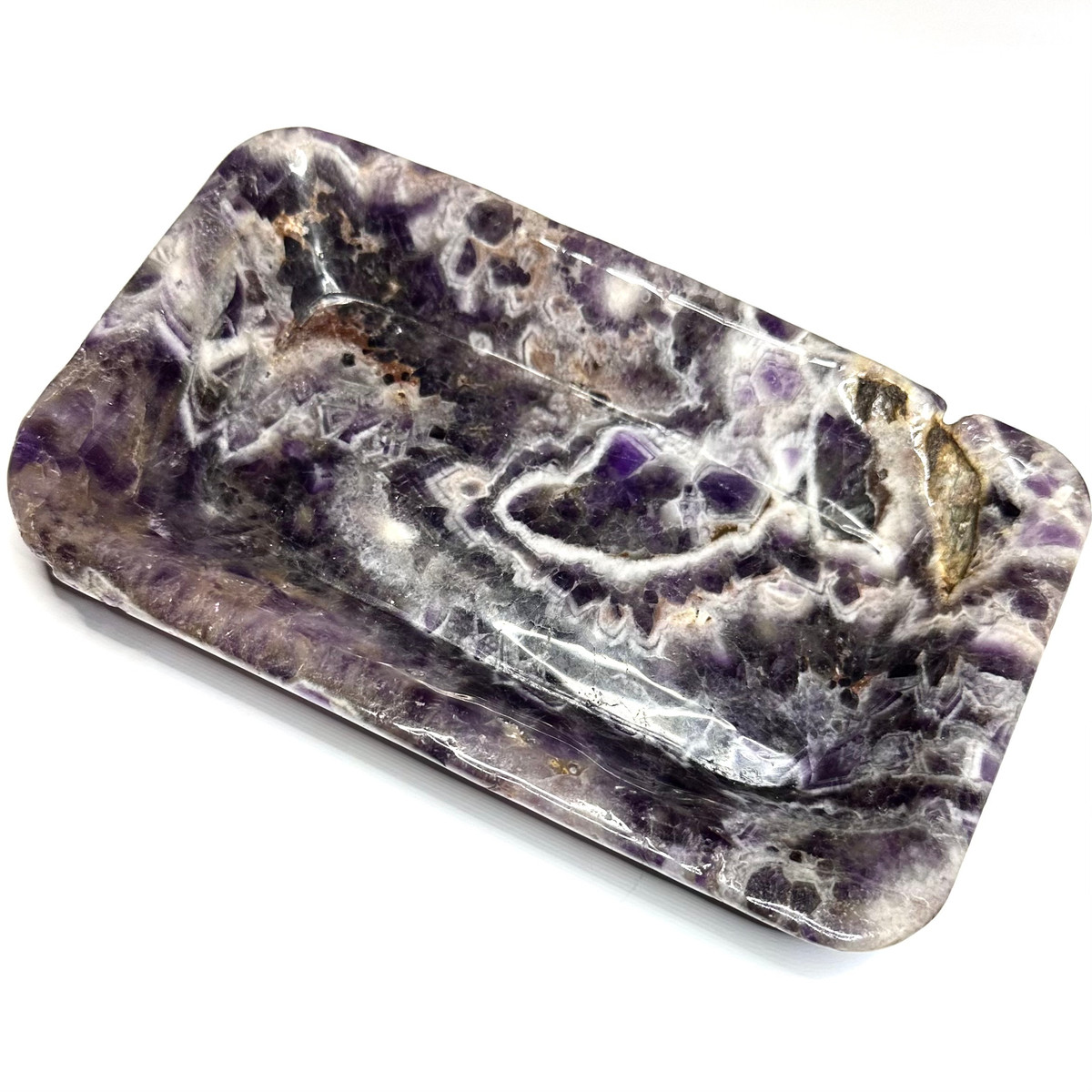 One of a Kind Amethyst Carved Rectangle Bowl-6 1/2 x 4 x  3/4"