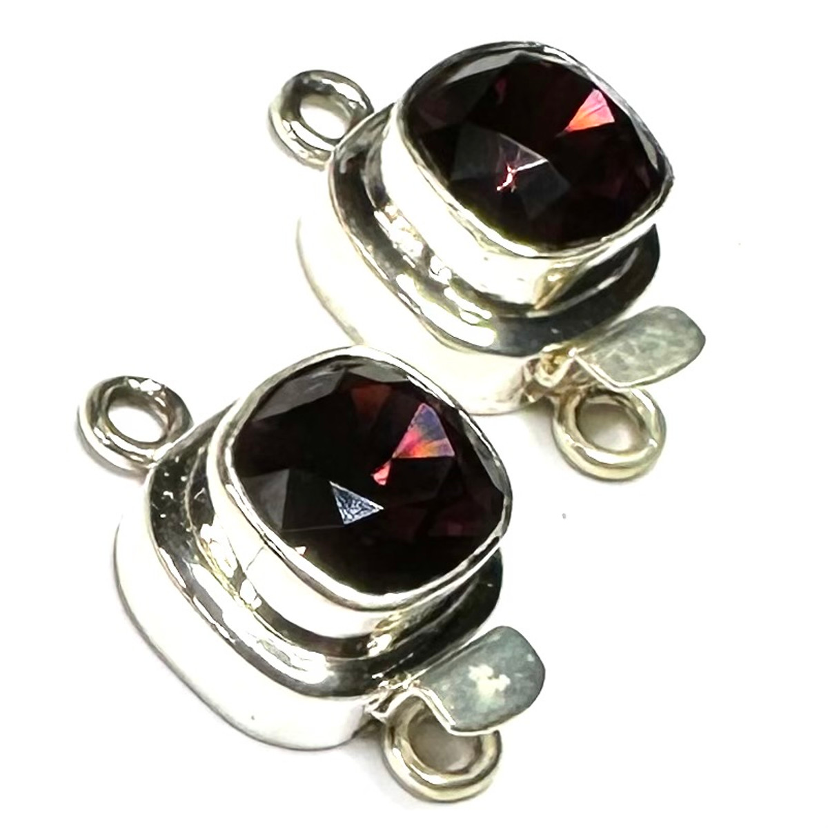 Sterling Silver with Swarovski Crystal Square Clasp Lots-Foiled Burgundy-2 Per Lot-14mm