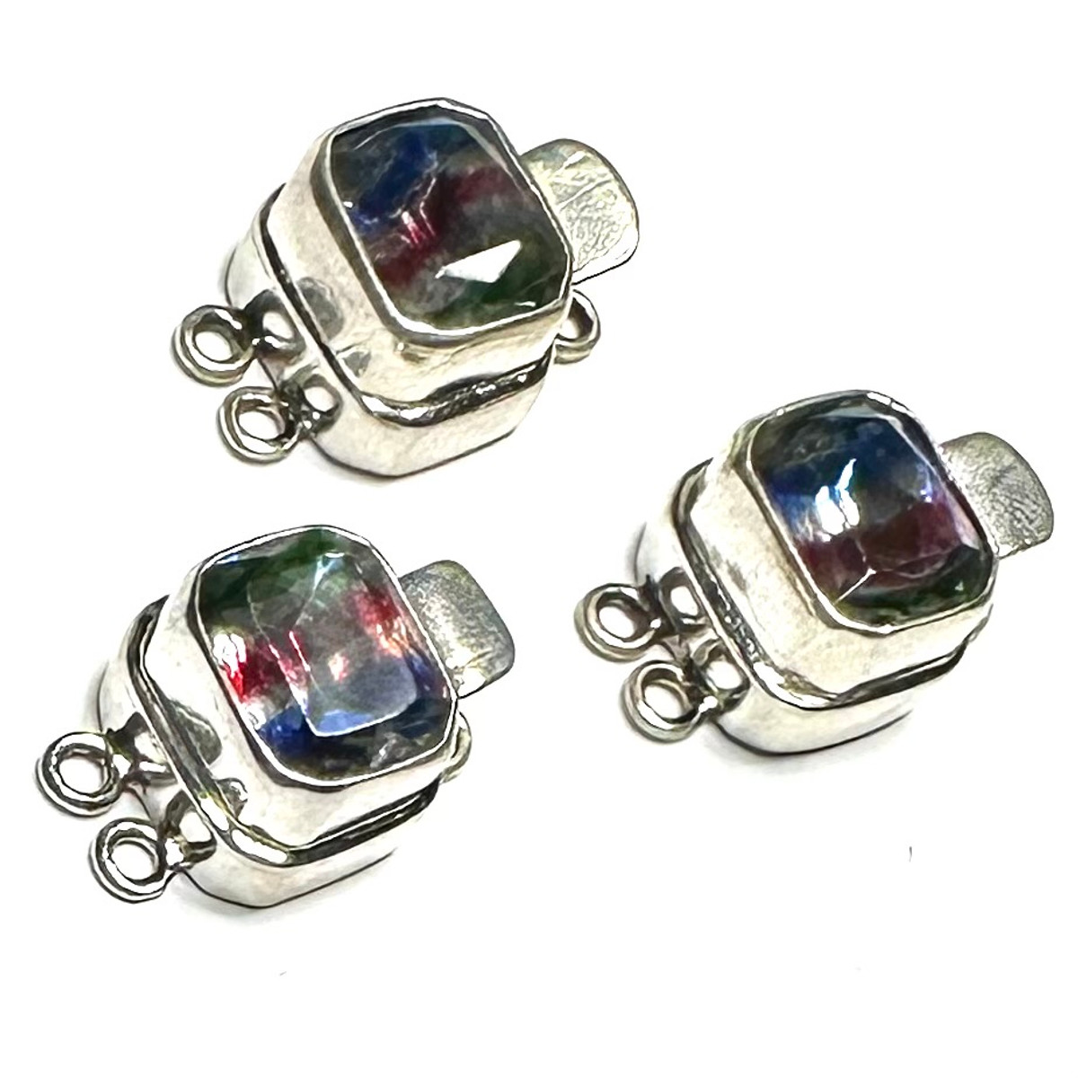 Sterling Silver Double Strand Vintage W. German Tri-Color Crystal Clasps-Lot of 3-15 x 13mm-CO7229