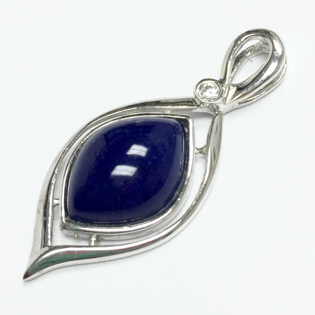 Lapis with CZ and Sterling Silver Pendant 10 x 13