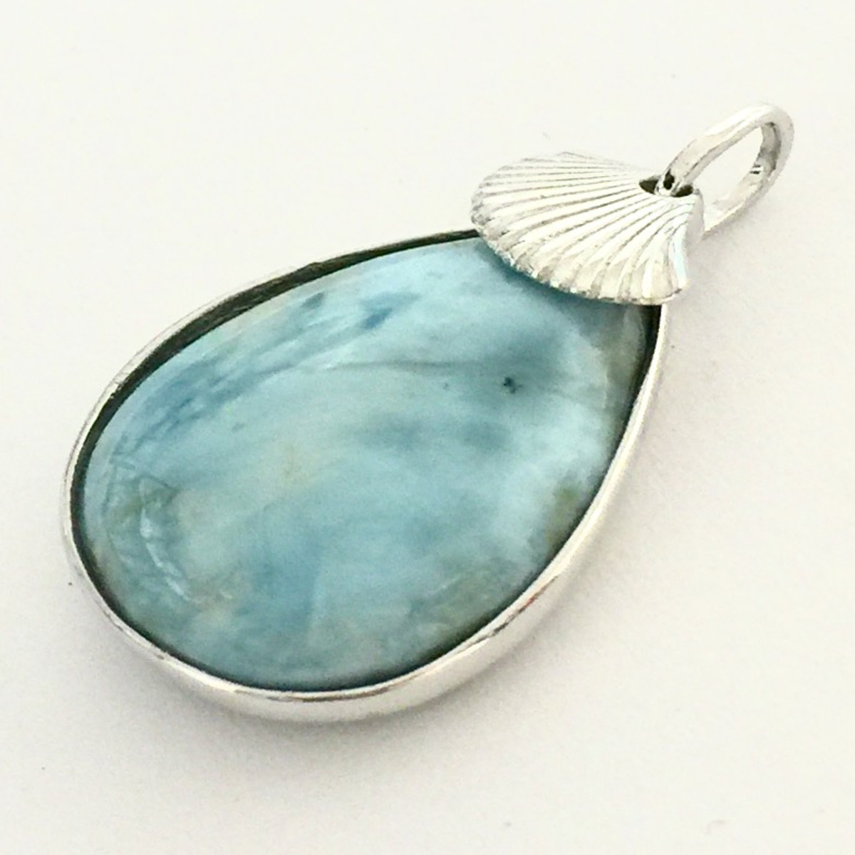 Larimar Teardrop Pendant with Shell Charm-26 x 18mm