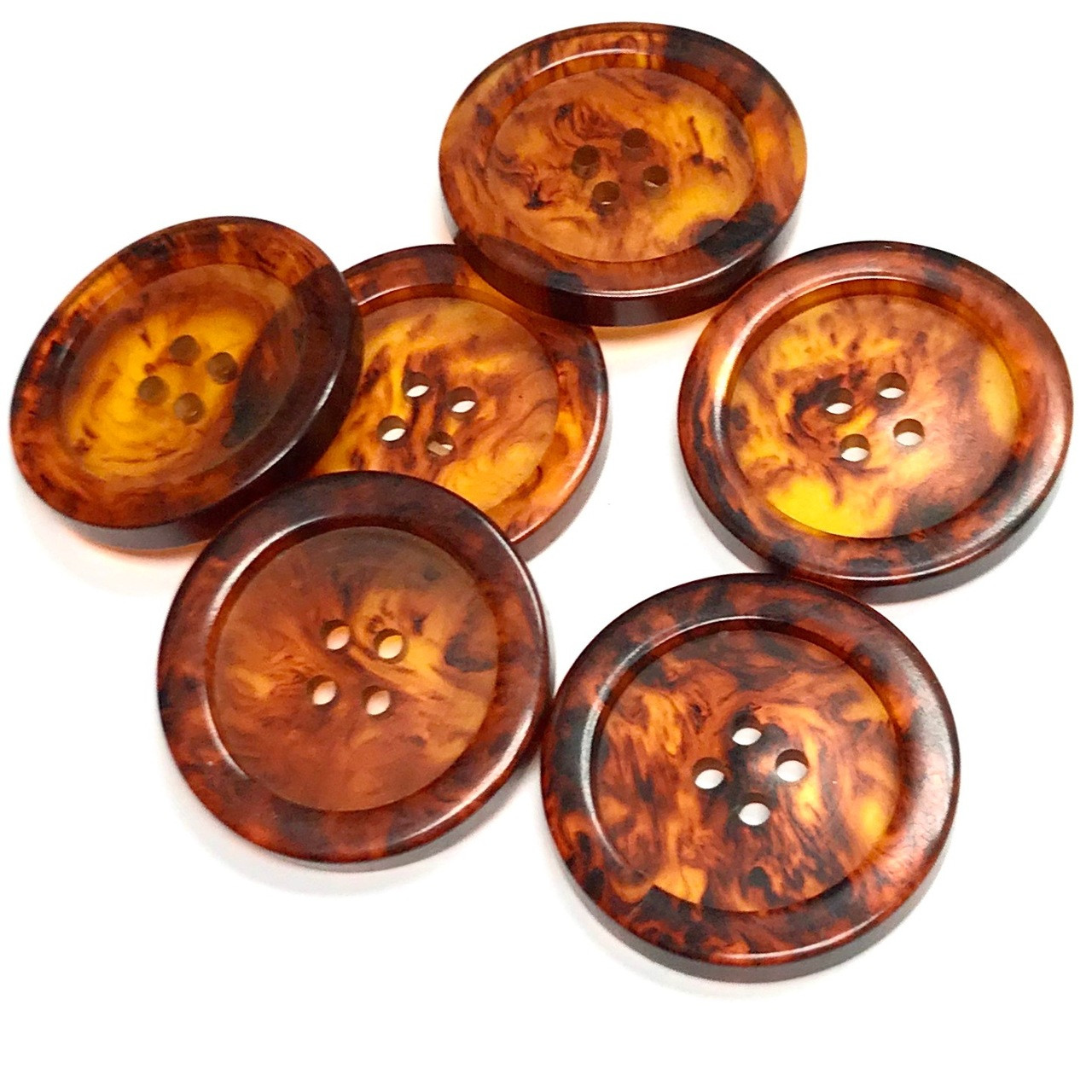 PAIR of Large-CARVED Bakelite COAT Buttons - Golden Brown with a Light  Marbling of Black - Vintage - 1940S Era