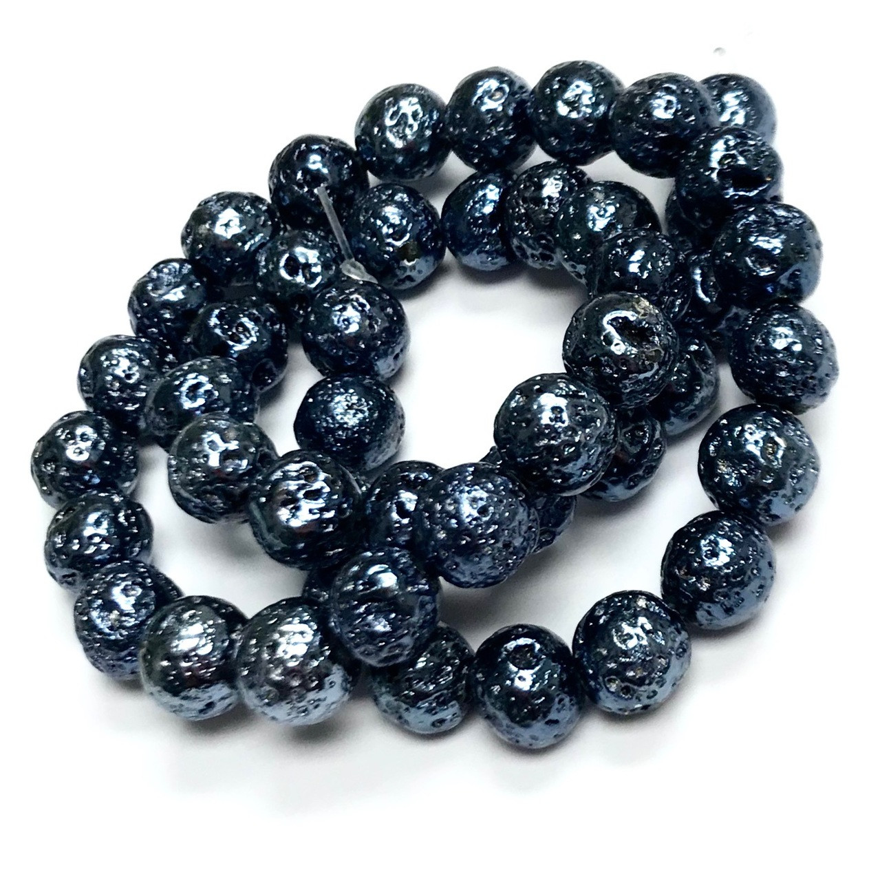 Metallic Blue Titanium Coated Lava Rock Beads