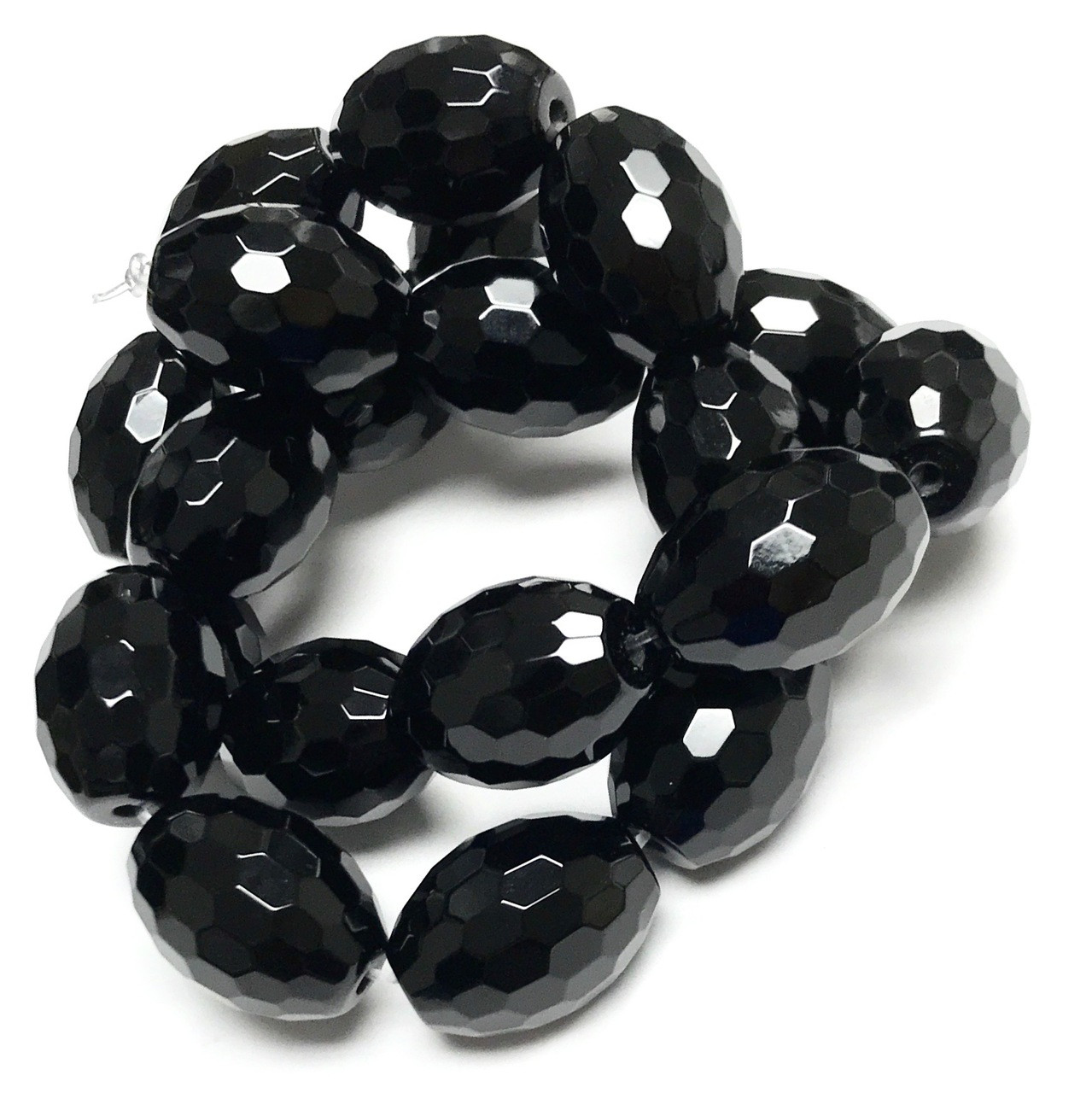 Black Onyx Faceted Olive Beads-20 x 15mm