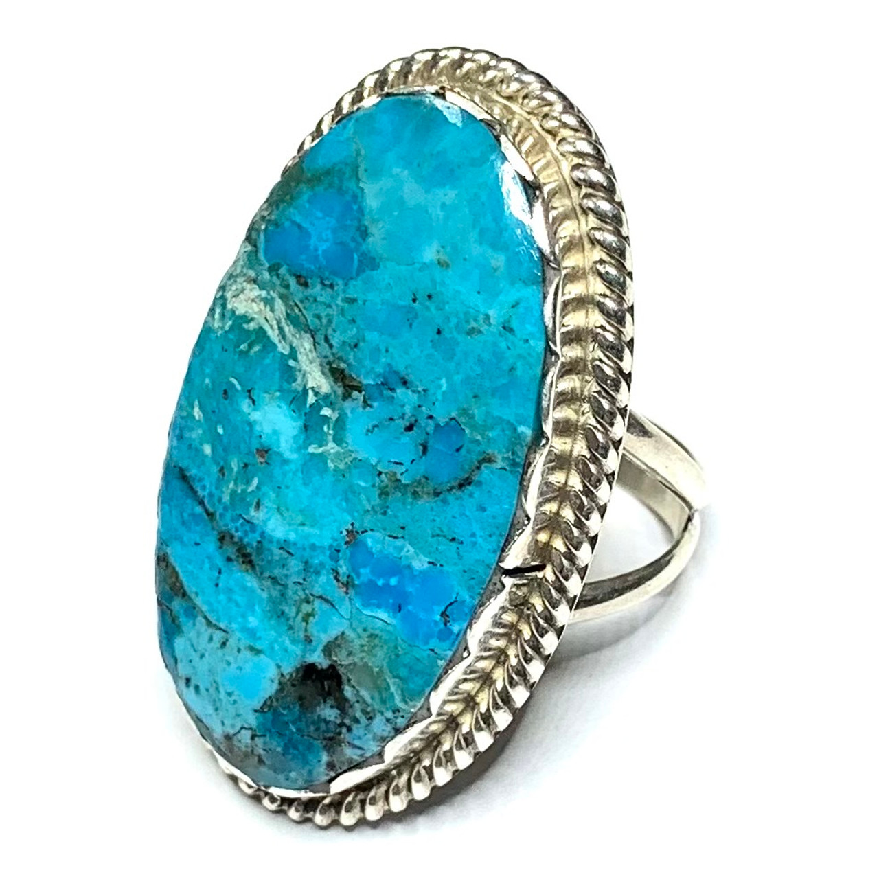 One of a Kind Kingman Turquoise and Sterling Silver Ring-40 x 25mm