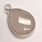 Faceted Pink Chalcedony Silver Bezeled Drop Focal Bead 13 x 17mm