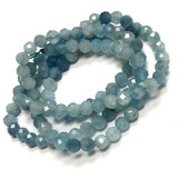 Aquamarine Micro Diamond Cut Round Beads