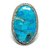 One of a Kind Kingman Turquoise and Sterling Silver Ring-40 x 25mm