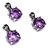 Faceted Amethyst and Sterling Silver Prong Setting Pendants-AAA Grade-8mm (SP4472)