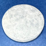 Selenite Carved and Etched Geometric Circular Flower Charging Plates-4"