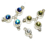 One of a Kind Sterling Silver Swarovski Crystal Clasps-Set of 7-Tabac-Meridain Blue-Crystal-11mm
