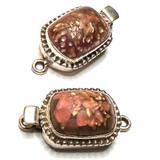 One of a Kind Lot of Sterling Silver Clasps with Vintage Glass Cabochons-Set of 2-21 x 15mm