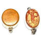 Sterling Silver Box Clasp set with Bakelite and Flower Cameo-Set of 2-23mm & 26 x 19mm