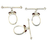 Sterling Silver with Garnet Oval Toggle Clasps-Set of 2-30 x 17mm