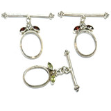 Sterling Silver with Garnet & Peridot Oval Toggle Clasps-Set of 2-30 x 17mm