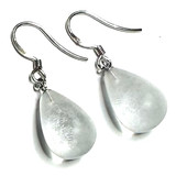 Frosted Crystal and Sterling Silver Dangle Earrings-A Grade-15 x 10mm