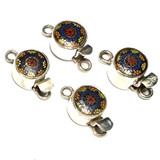 Sterling Silver with Vintage Japanese Enameled Flower Cabochon Clasp Lot-4 Per Lot-11mm