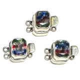 Sterling Silver Double Strand Vintage W. German Tri-Color Crystal Clasps-Lot of 3-15 x 13mm-CO7229