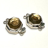 Sterling Silver Double Strand Octagonal W.German Lt. Topaz Foiled Cabochon Clasps-2 Per L20ot-20mm-CO7230