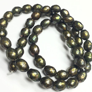 Olive Green Freshwater Pearl Faceted Rice Beads 7mm 16" 